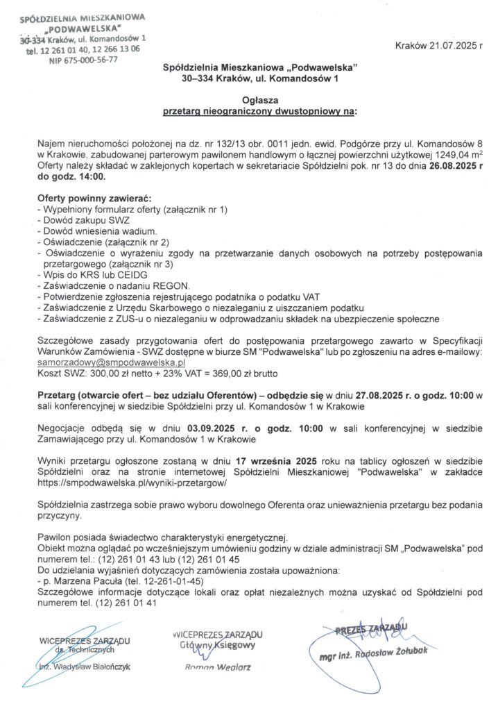 Przetarg na wynajem pawilonu handlowego przy ul. Komandosów 8 1 Komandosow 8 3