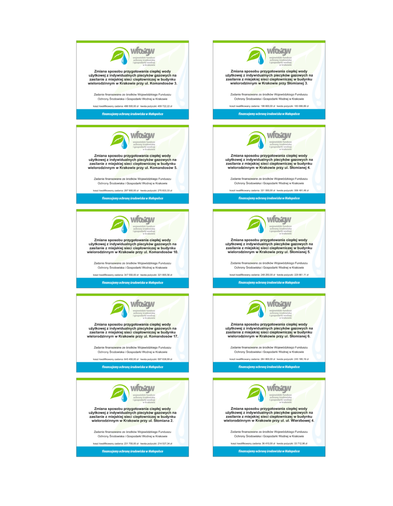 Program zmiana sposobu przygotowania ciepłej wody użytkowej z indywidualnych piecyków gazowych na zasilanie z miejskiej sieci ciepłowniczej 1 podwawelska tablice 100x70 2025
